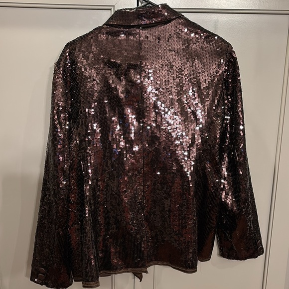 Chico's Size 2 Blazer Size Large Brown All Over Sequins Party Disco holiday - Picture 4 of 4